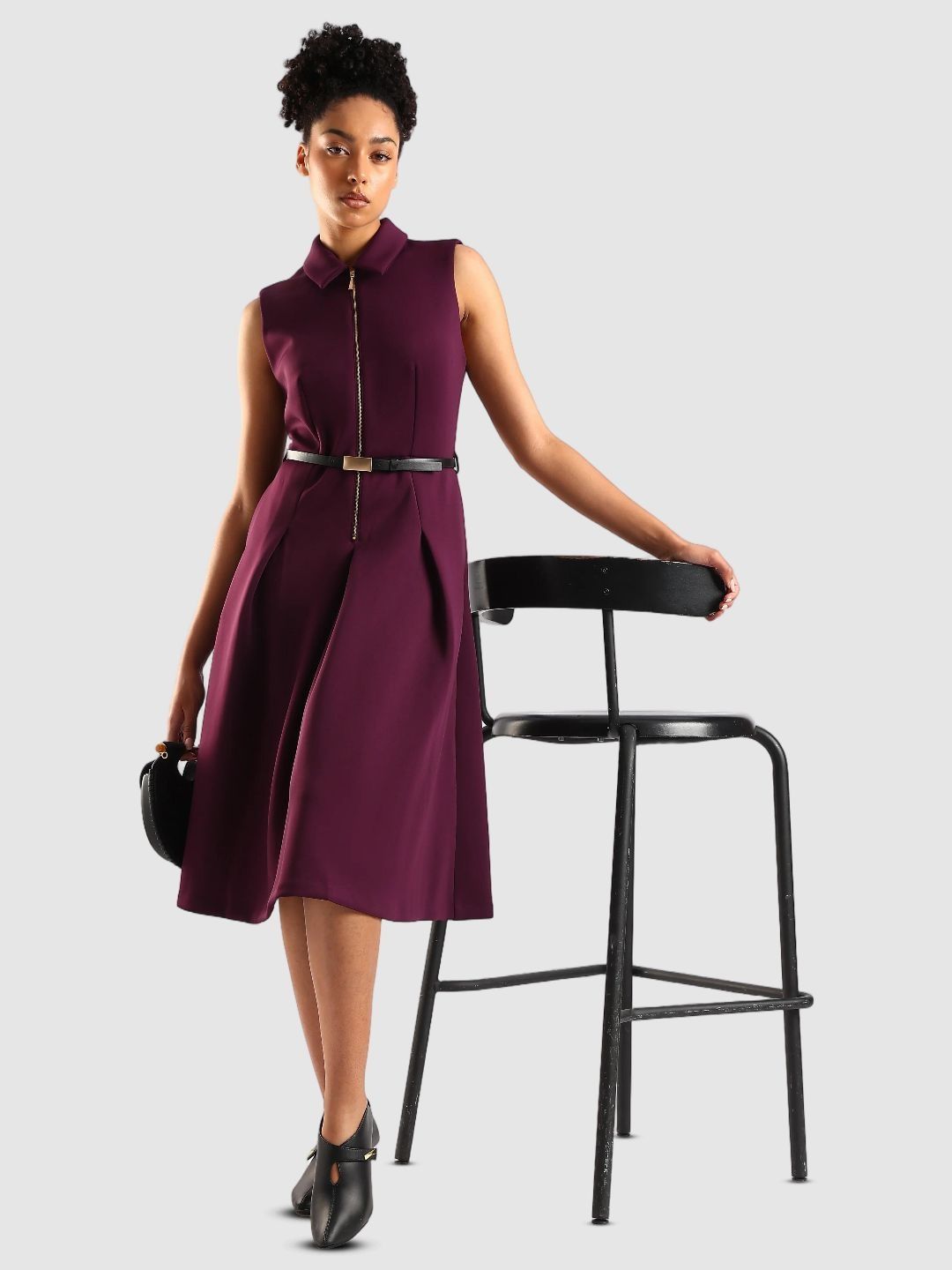 Calvin Klein Jeans Women Belted Shirt Collar Fit & Flare Dress