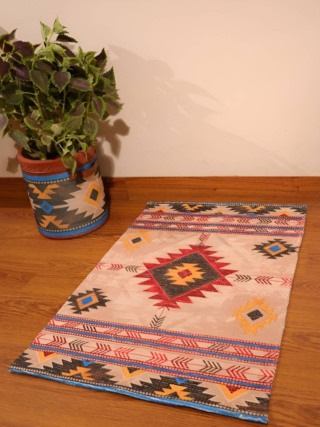 Mona B Red & Pink Printed Cotton Dhurrie