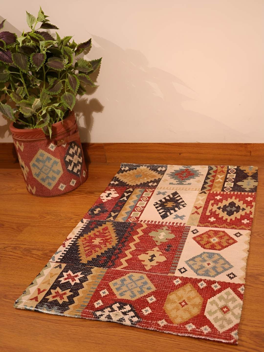 Mona B Grey & Brown Vintage Printed Cotton Dhurrie