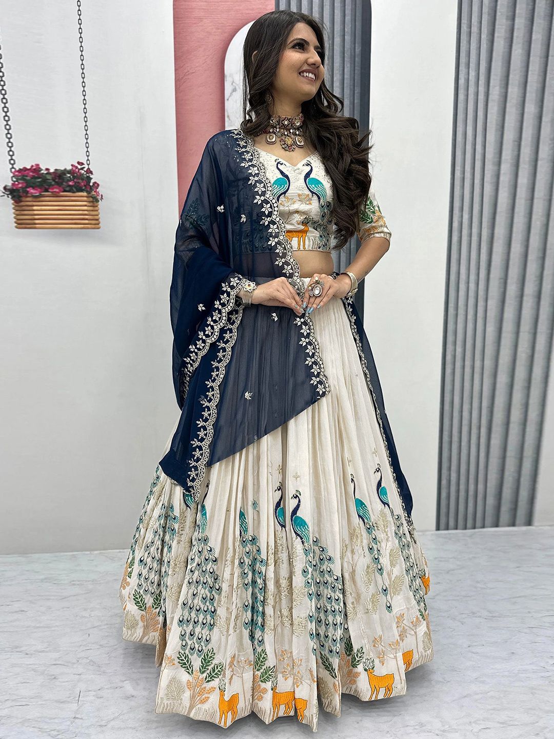Moda Rapido Embroidered Sequinned Semi-Stitched Silk Lehenga & Unstitched Blouse & Dupatta