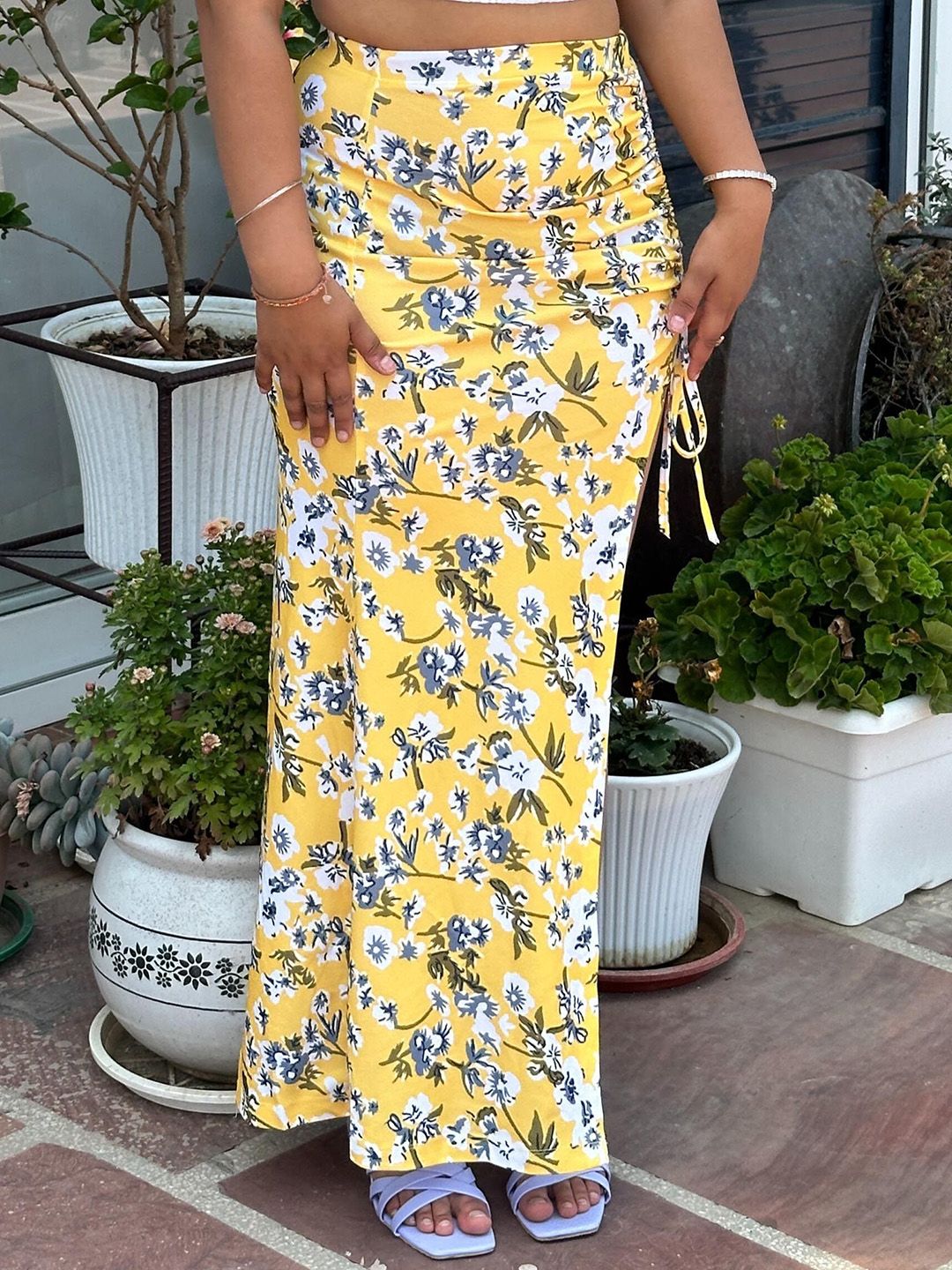 BAESD Floral Printed High Rise A-Line Midi Skirt