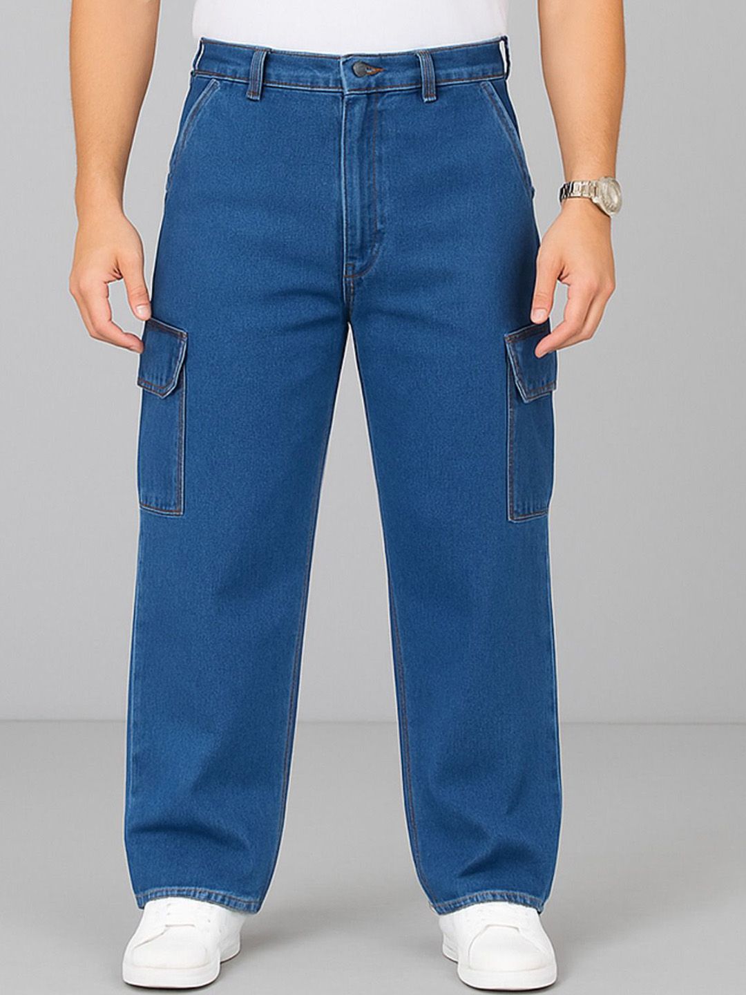 me Queen Men Cotton Straight Fit Mid-Rise Cargo Jeans