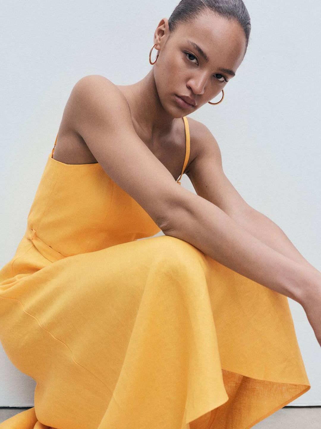 Linen Belted A-Line Maxi Dress