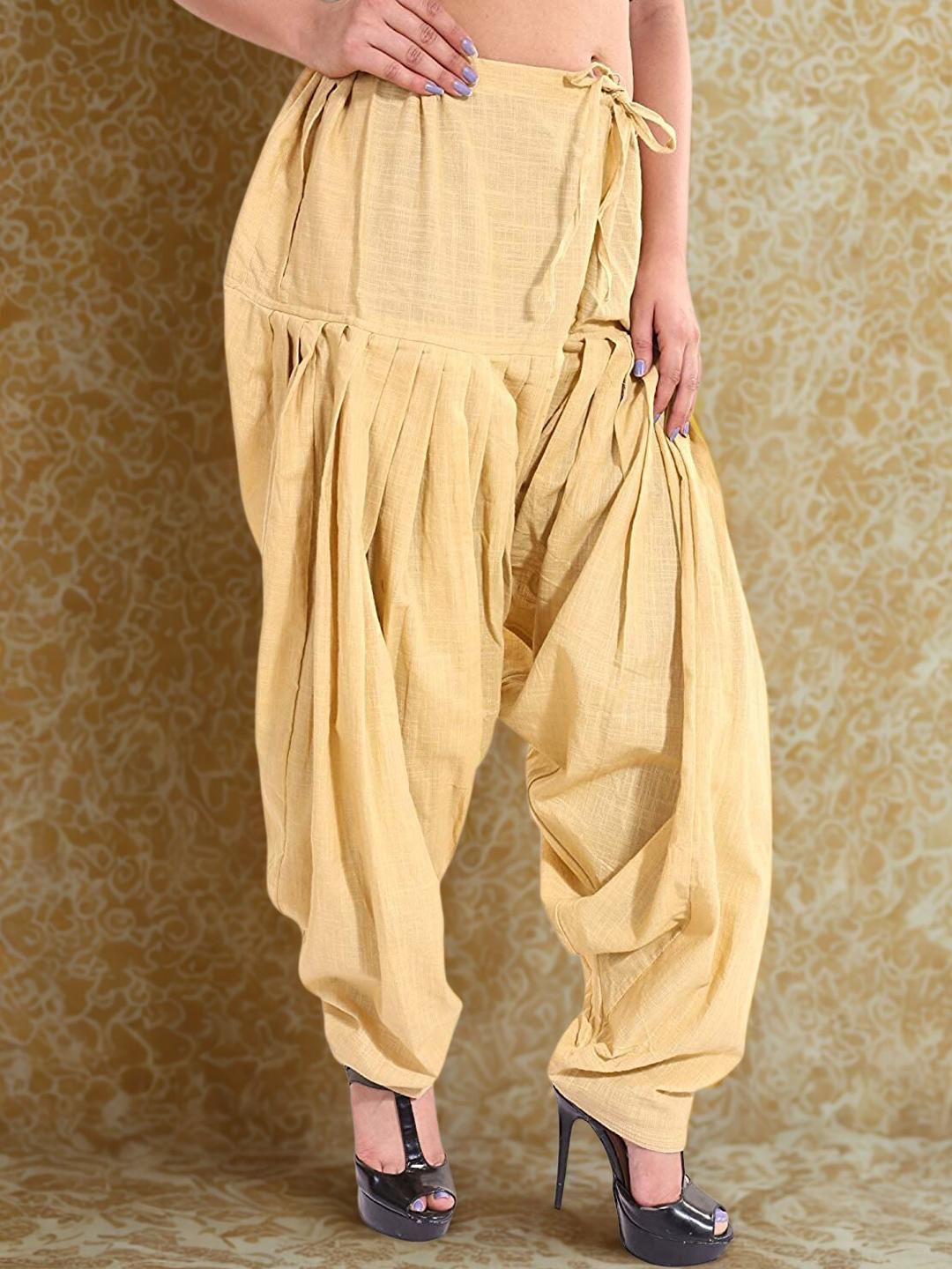 Mytrendzs Beige Pure Cotton Pleated Patiala Salwar