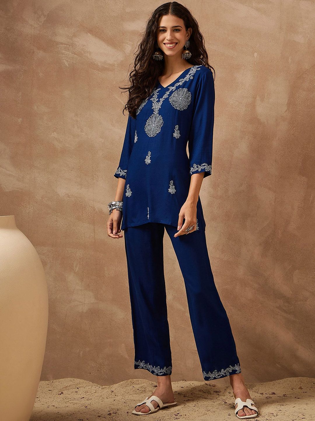 Anouk Embroidered Tunic With Trousers Co-Ords