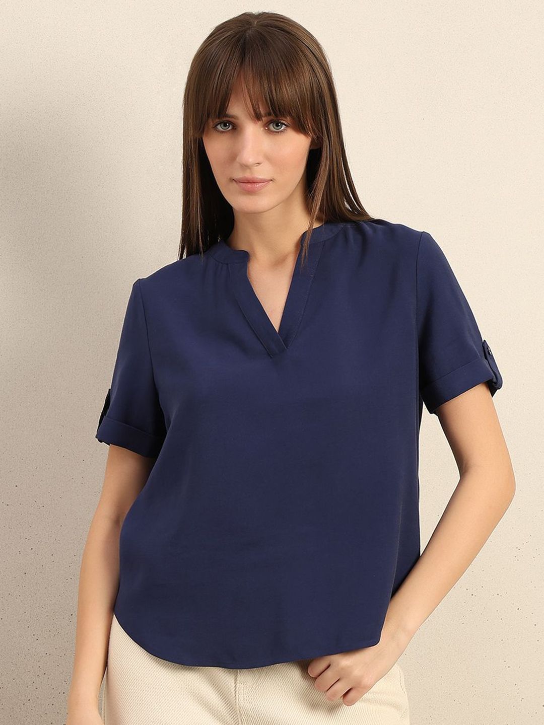 Women Roll-Up Sleeves Top Vero Moda Women Solid Roll-Up Sleeves Top