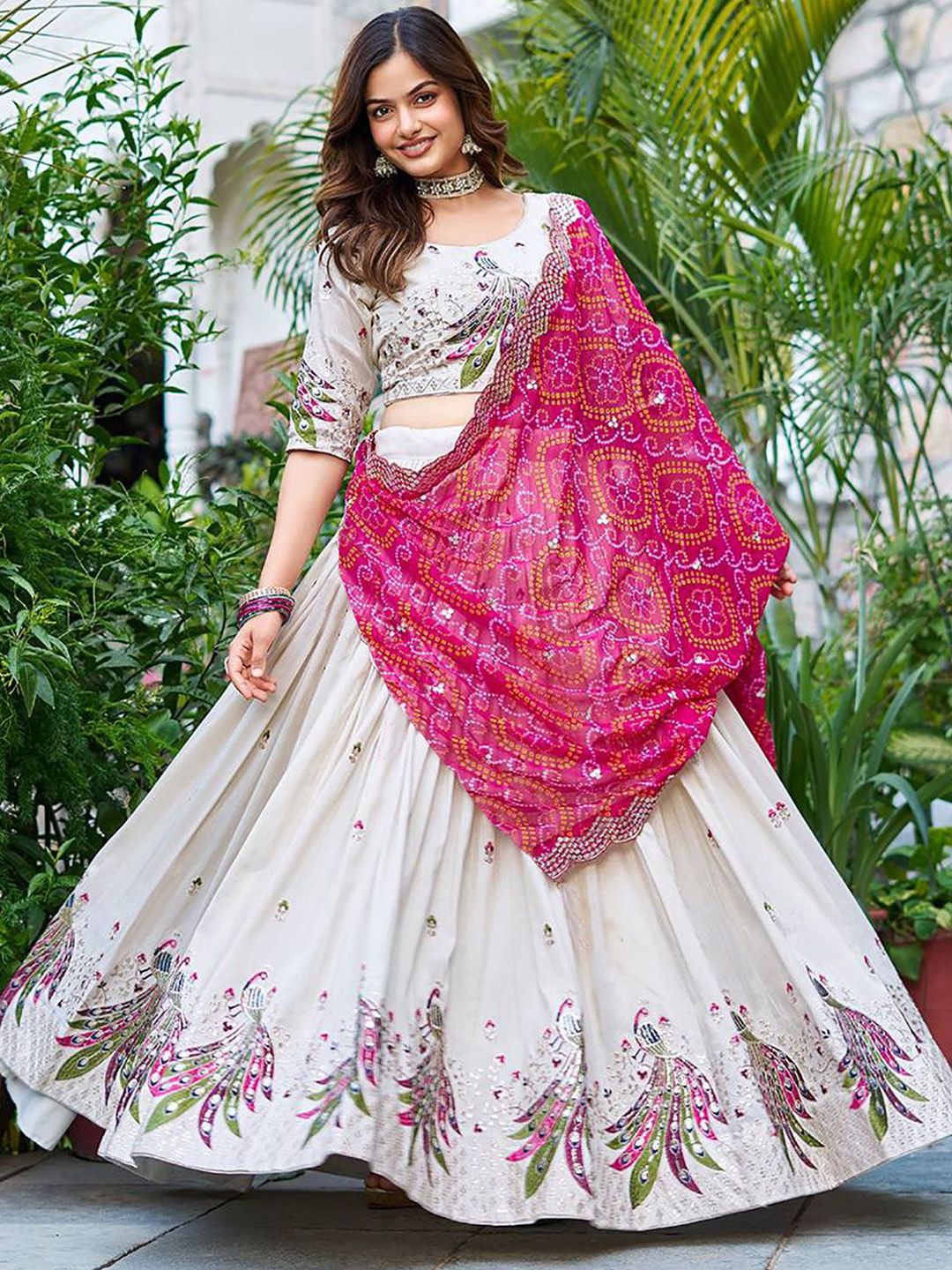 Moda Rapido Embroidered Sequinned Semi-Stitched Lehenga & Unstitched Blouse With Dupatta