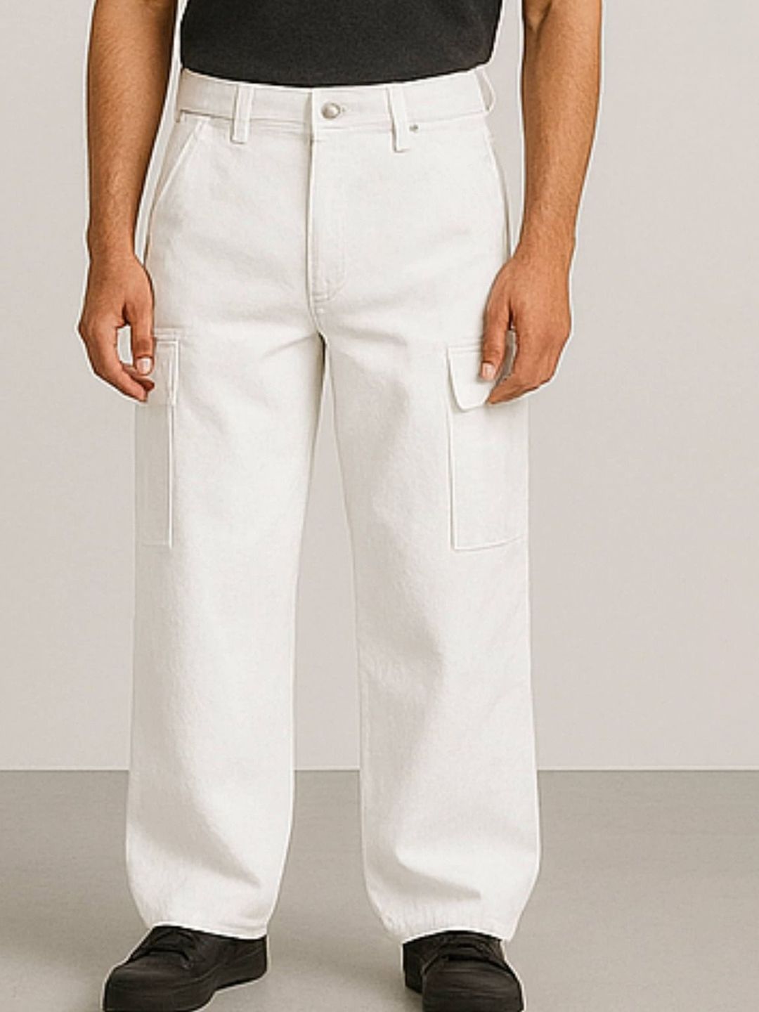 me Queen Men Cotton Wide Leg Mid-Rise Jeans