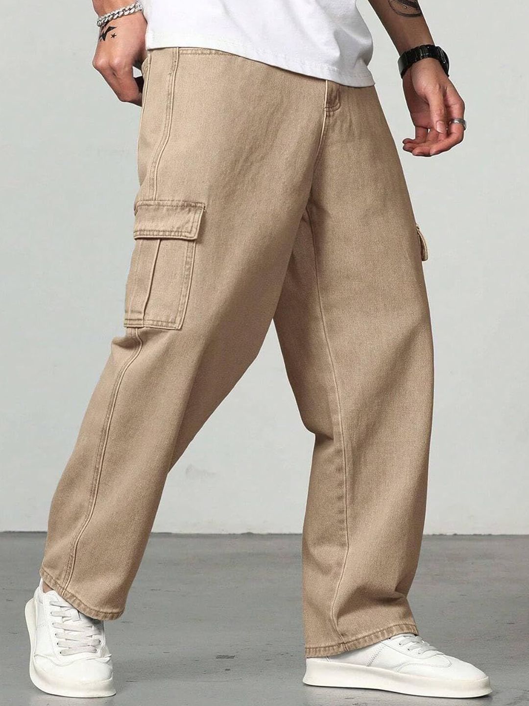 me Queen Men Wide Leg Mid-Rise Cargo Jeans