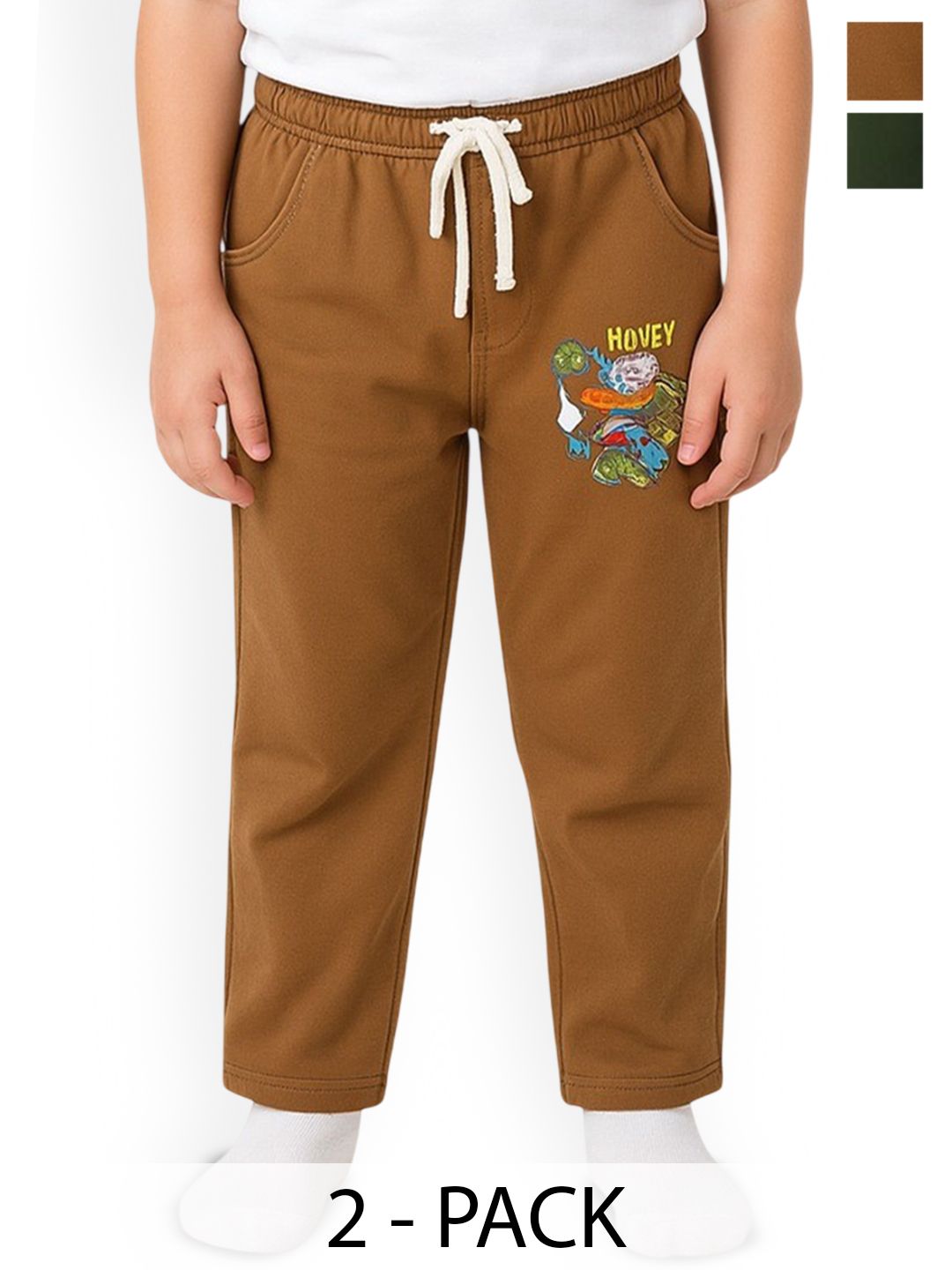 PARYAG Boys Pack Of 2 Printed Antimicrobial Track Pants