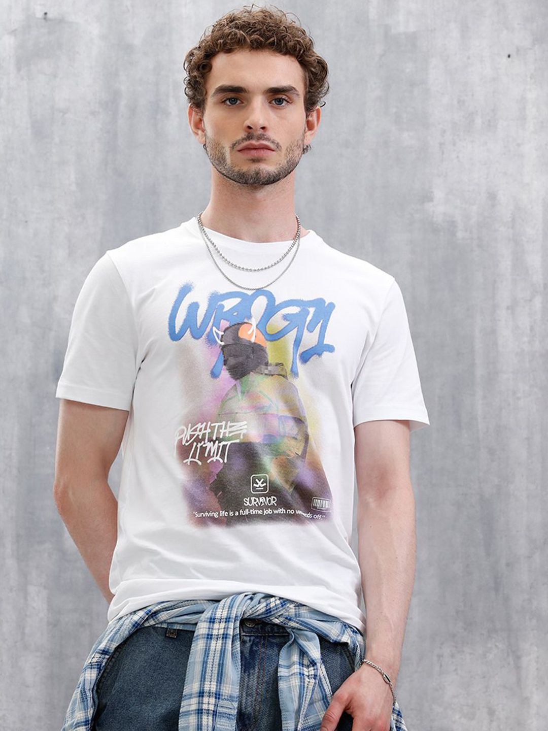 WROGN Men Graphic Printed Round Neck Pure Cotton T-shirt
