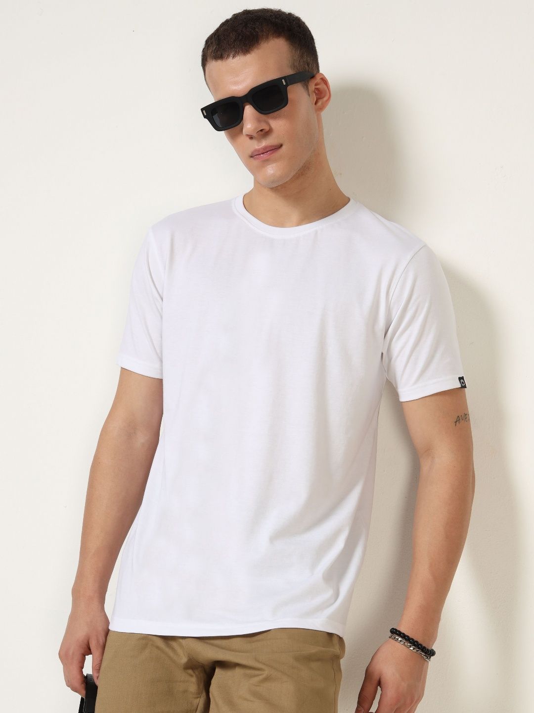 Bushirt Men Solid Round Neck Cotton T-shirt