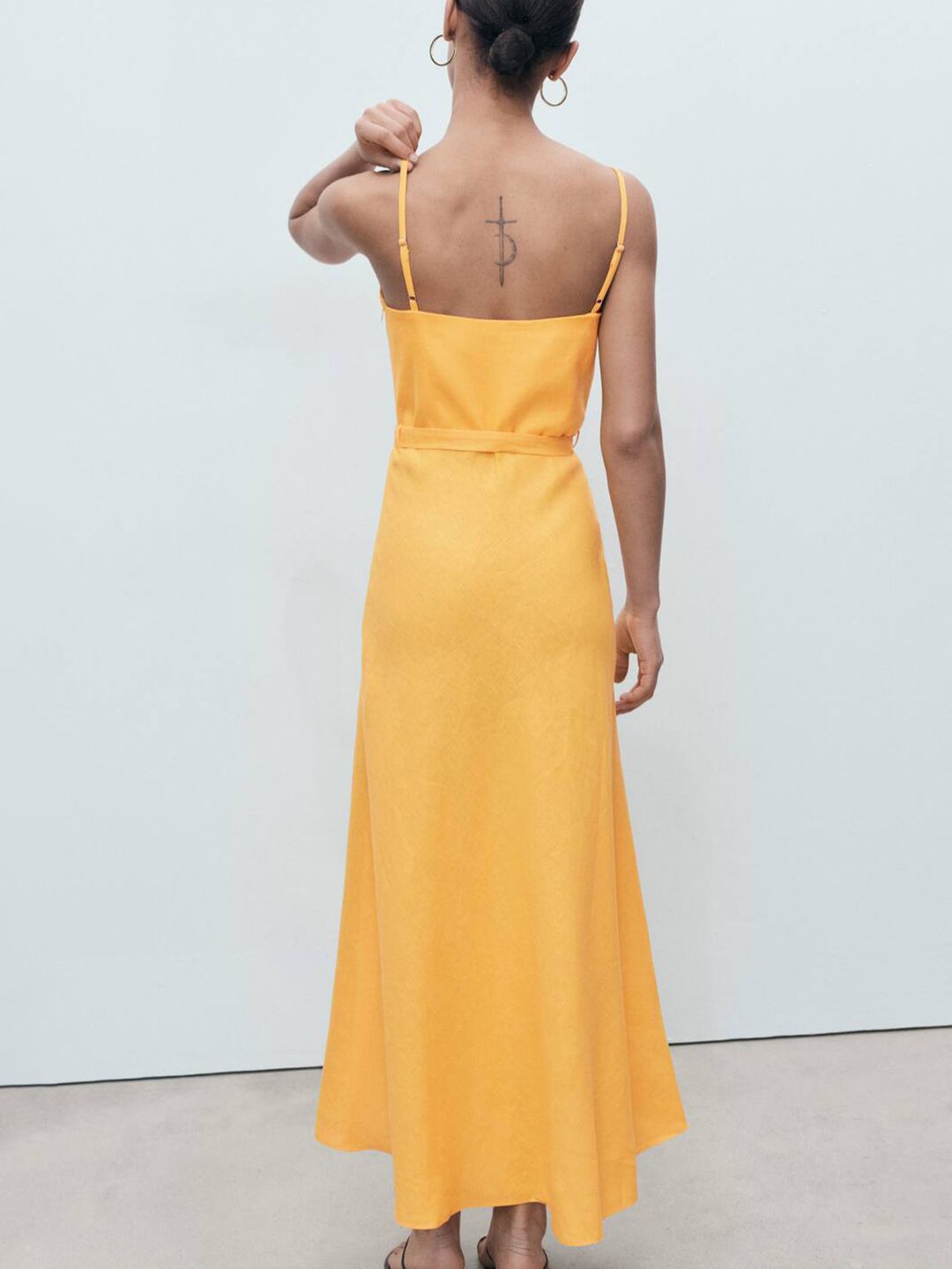 Linen Belted A-Line Maxi Dress