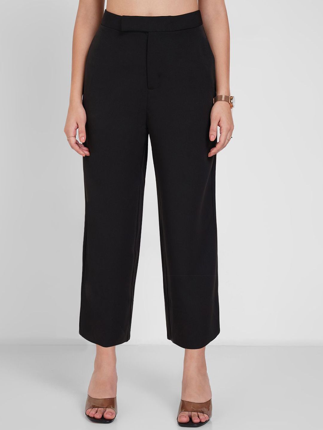 Annabelle by Pantaloons Women Mid-Rise Solid Wide Leg Cropped Trousers