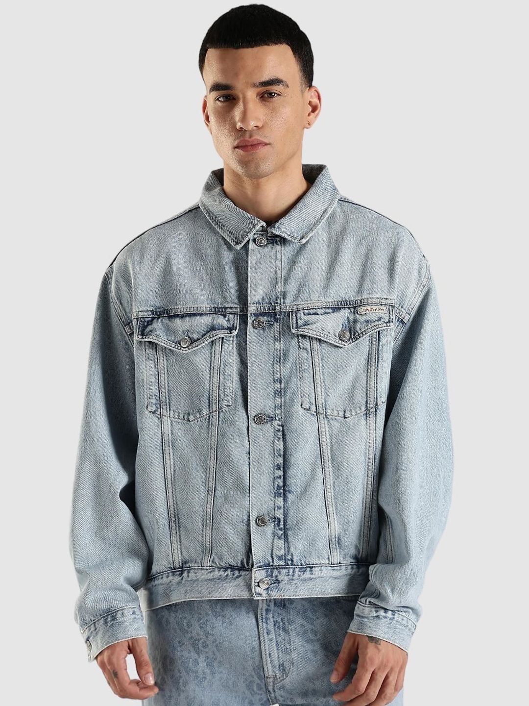 Calvin Klein Jeans Spread Collar Denim Pure Cotton Jacket