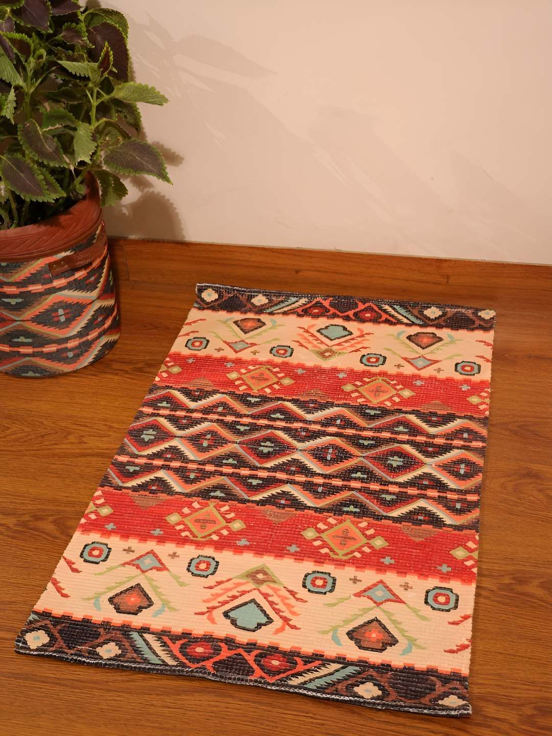 Mona B Red & Black Printed Cotton Dhurrie