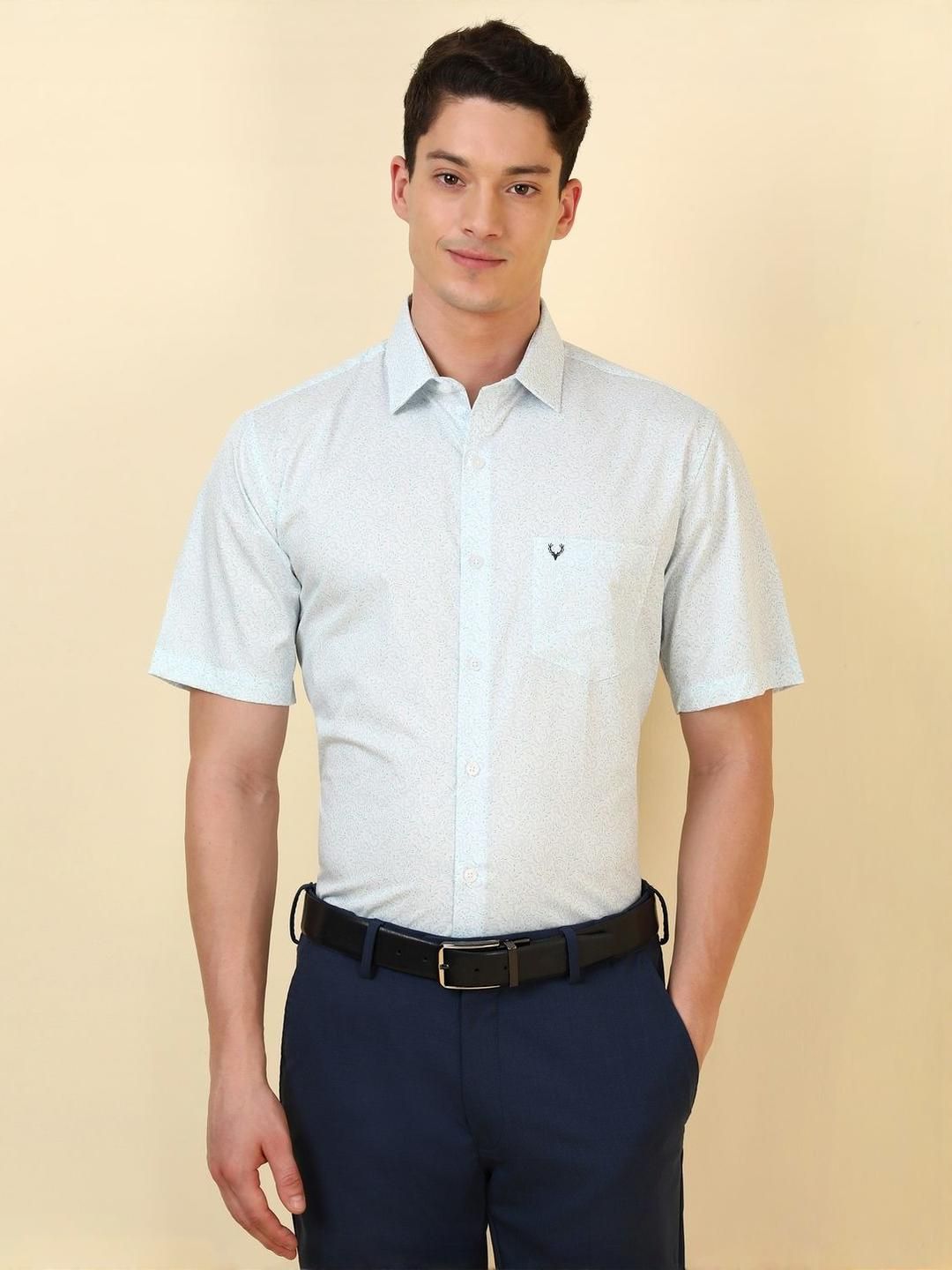 Allen Solly Slim Fit Micro Ditsy Printed Spread Collar Short Sleeves Pure Cotton Shirt