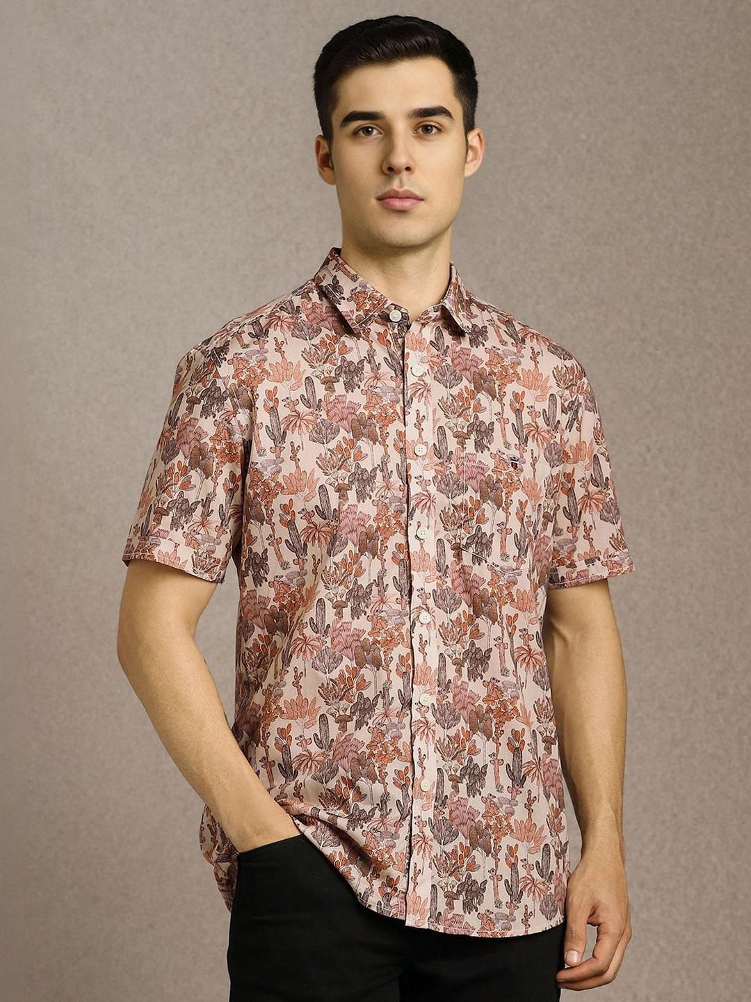 Louis Philippe Jeans Louis Philippe Jeans Men Floral Printed Spread Collar Pure Cotton Casual Shirt