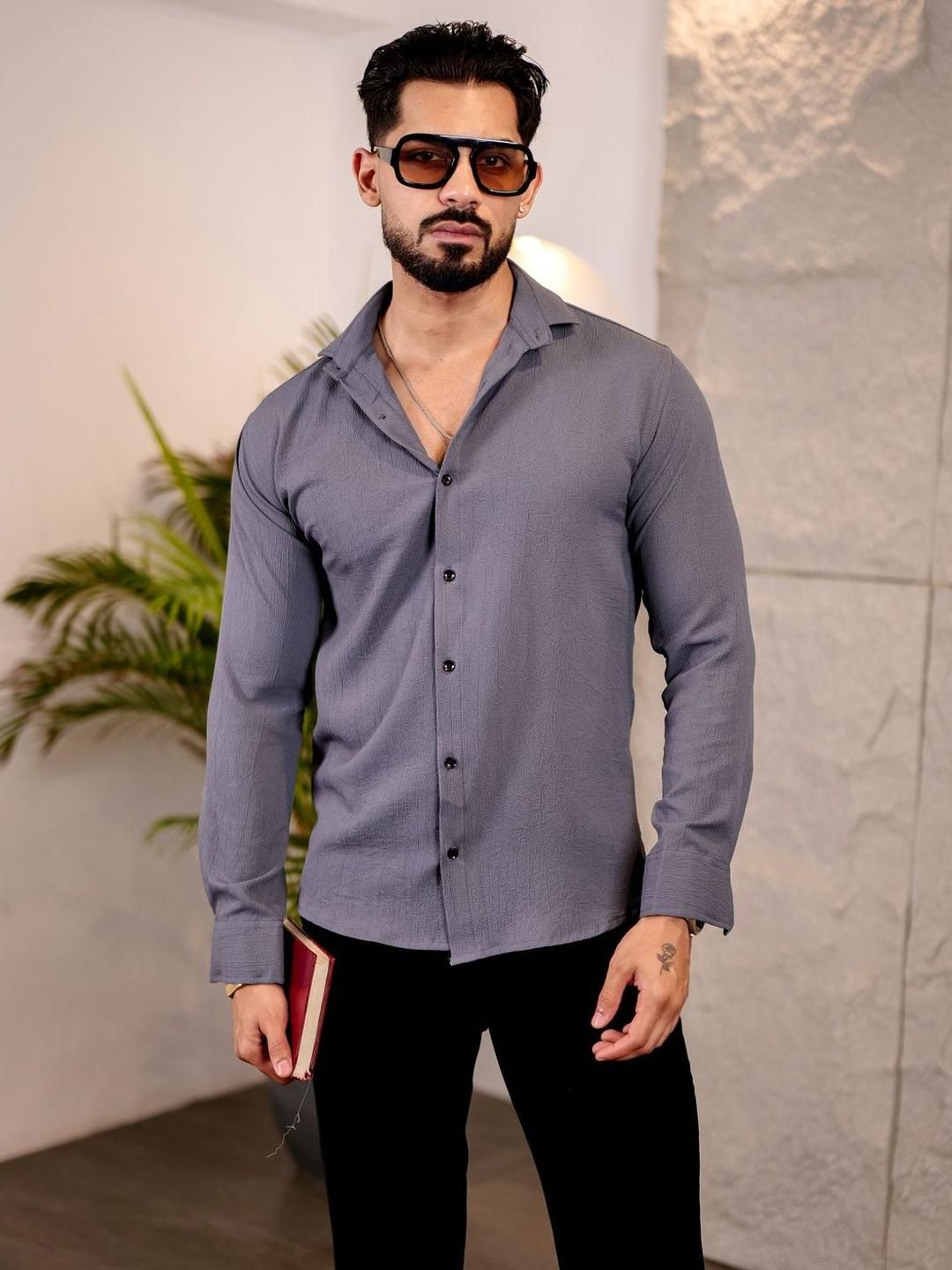 Buy IKON FASHION Men Original Slim Fit Textured Spread Collar