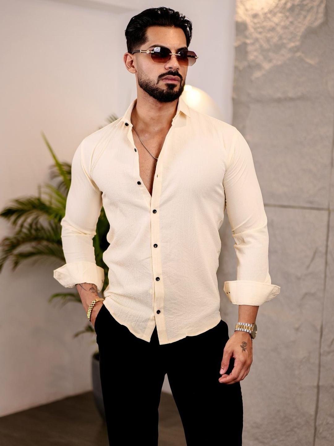 Buy IKON FASHION Men Original Slim Fit Textured Spread Collar