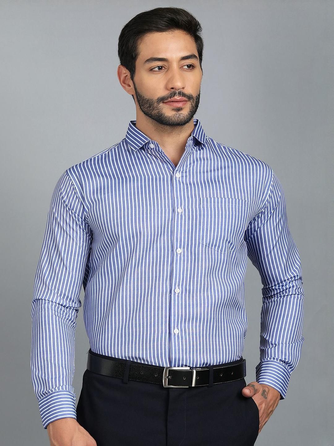 encore by INVICTUS Men Standard Fit Vertical Striped Spread Collar Cotton Formal Shirt