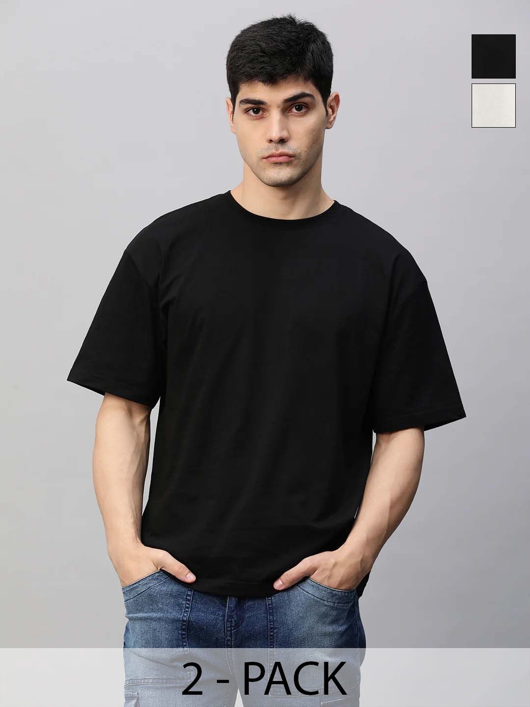 Organic Chics Pack Of 2 Drop Shoulder Sleeves Bio Finish Pure Cotton Oversized T-shirts