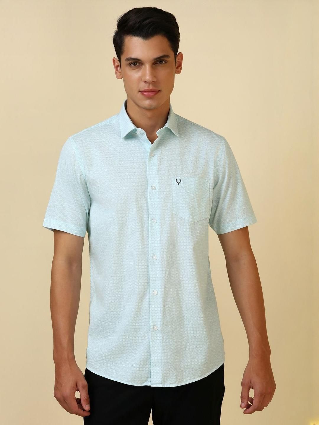 Allen Solly Allen Solly Textured Printed Spread Collar Slim Fit Casual Pure Cotton Shirt