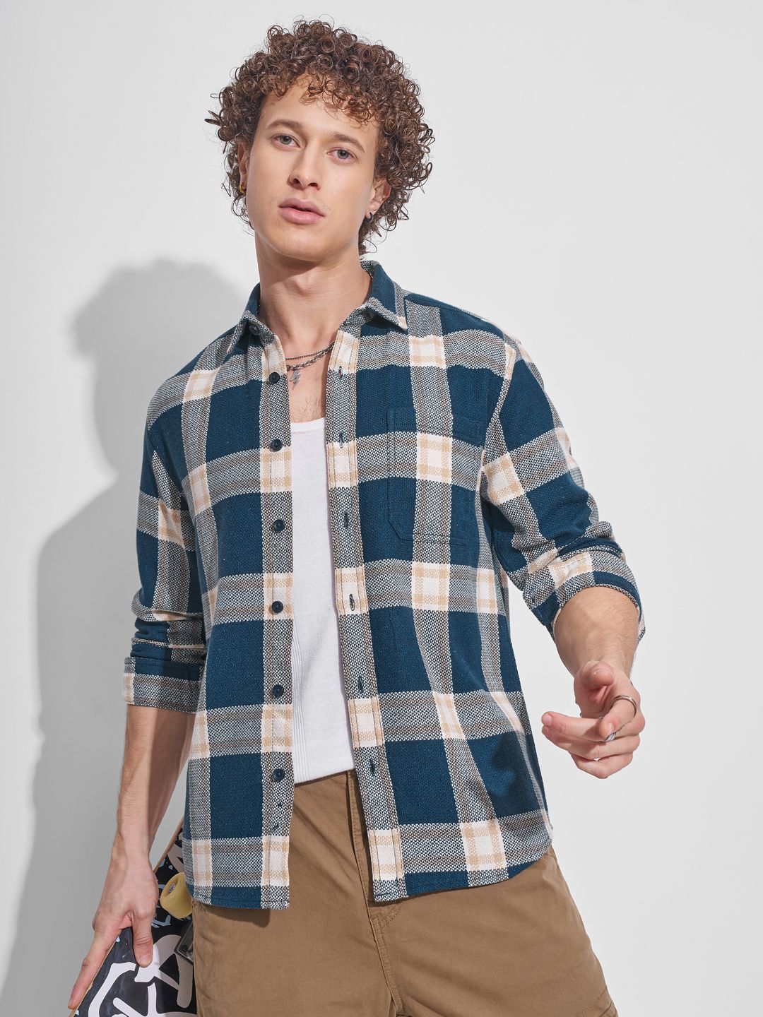 HIGHLANDER Relaxed Fit Checked Textured Dobby Weave Casual Shirt