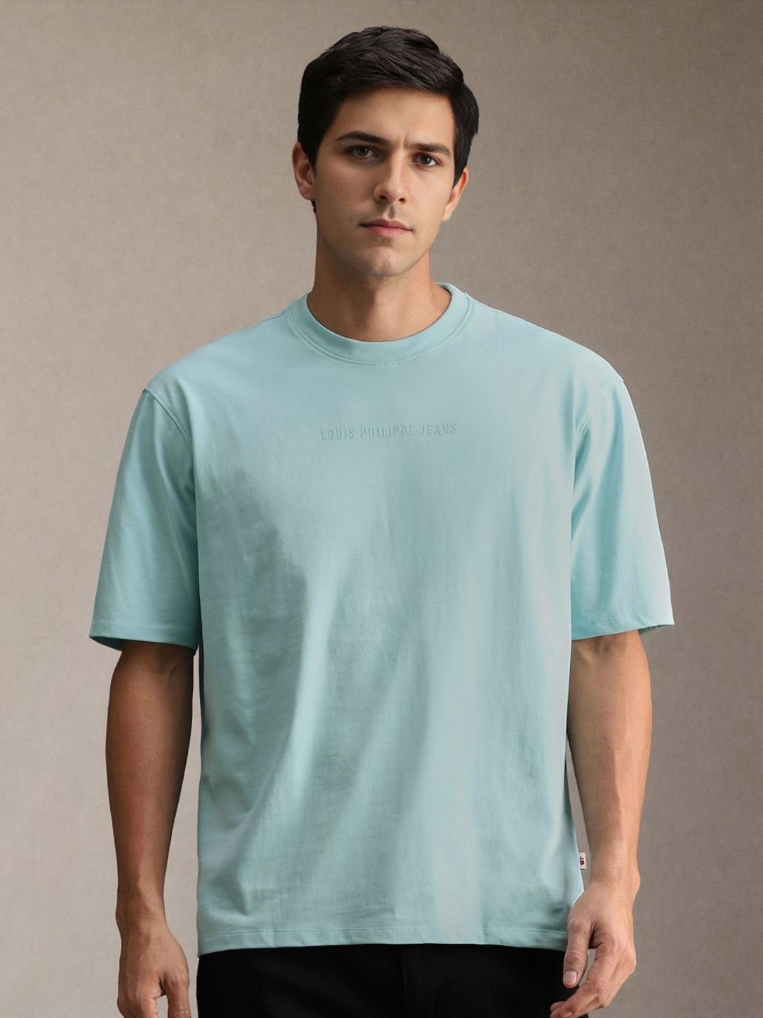 Louis Philippe Jeans Men Solid Round Neck Pure Cotton T-shirt