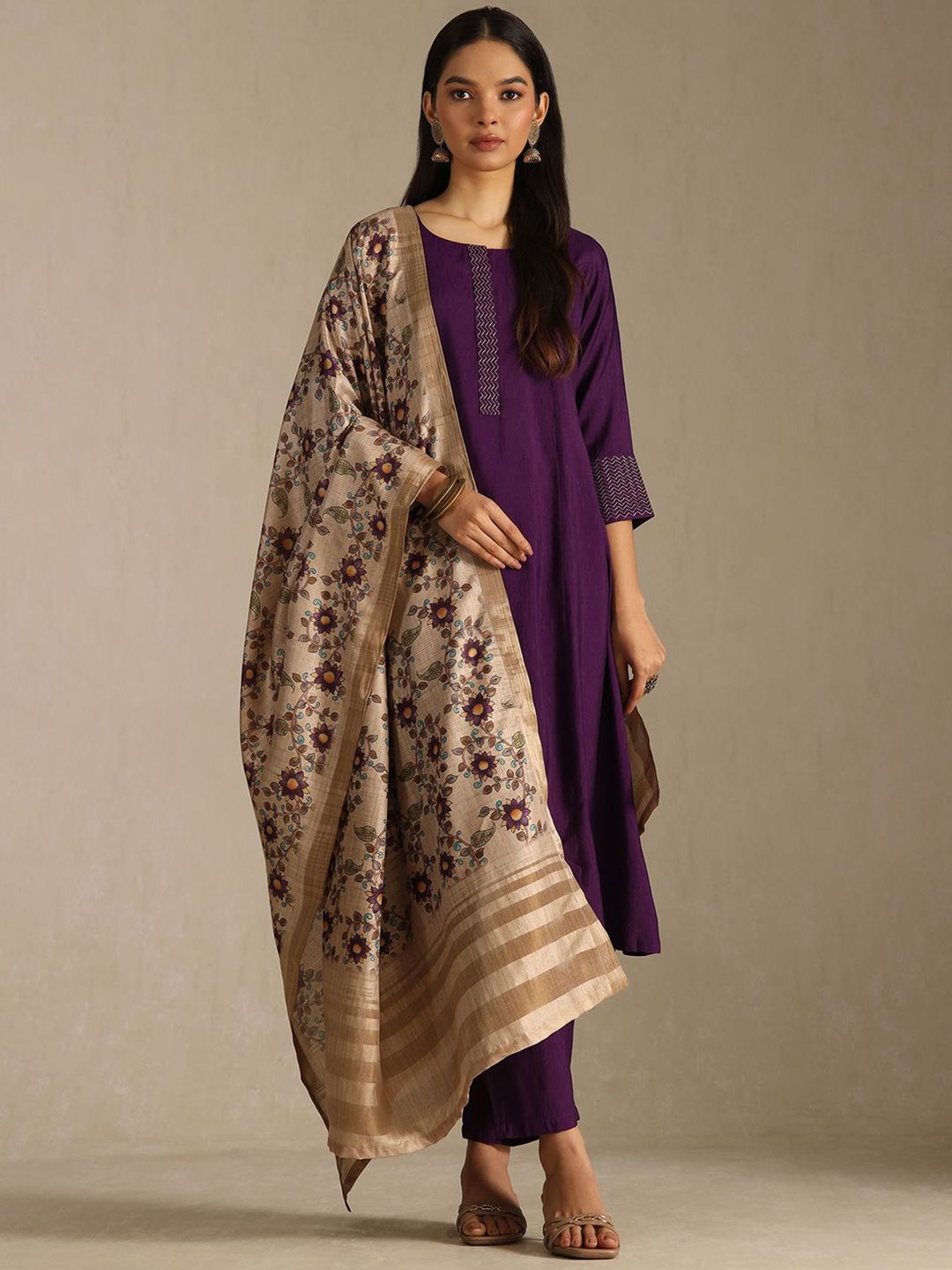 Yoke Design Kurta Set Soch Yoke Design Zari Details Straight Kurta With Trousers & Dupatta