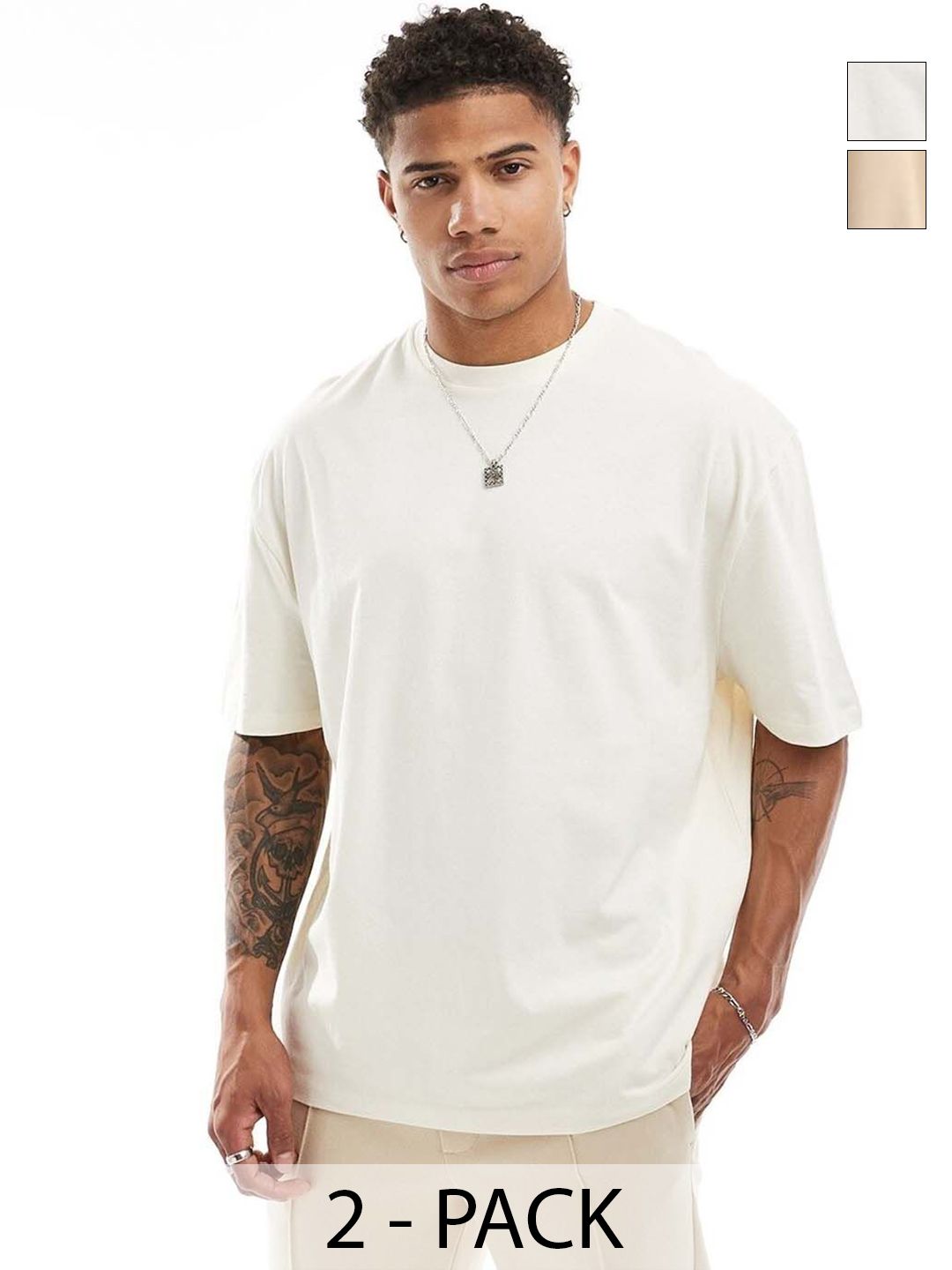 Organic Chics Pack Of 2 Drop Shoulder Sleeves Bio Finish Pure Cotton Oversized T-shirts