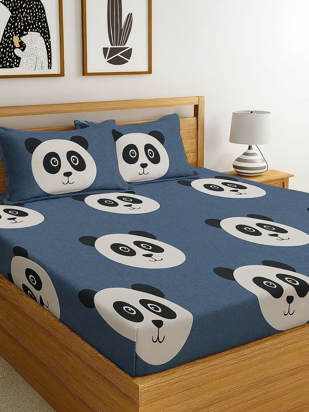 INDHOME LIFE Kids Blue & White Printed Cotton 220 TC King Bedsheet Set 1.98 m x 1.82 m