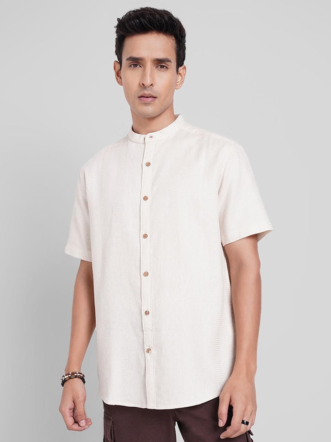 7 Alt by Pantaloons Mandarin Collar Relaxed Fit Casual Pure Cotton Shirt