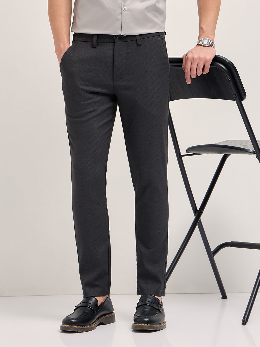 THE BEAR HOUSE Men Woven Checked Slim Fit Formal Trouser