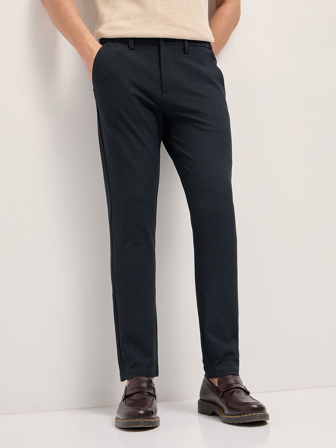 THE BEAR HOUSE Men Woven Design Slim Fit Formal Trousers