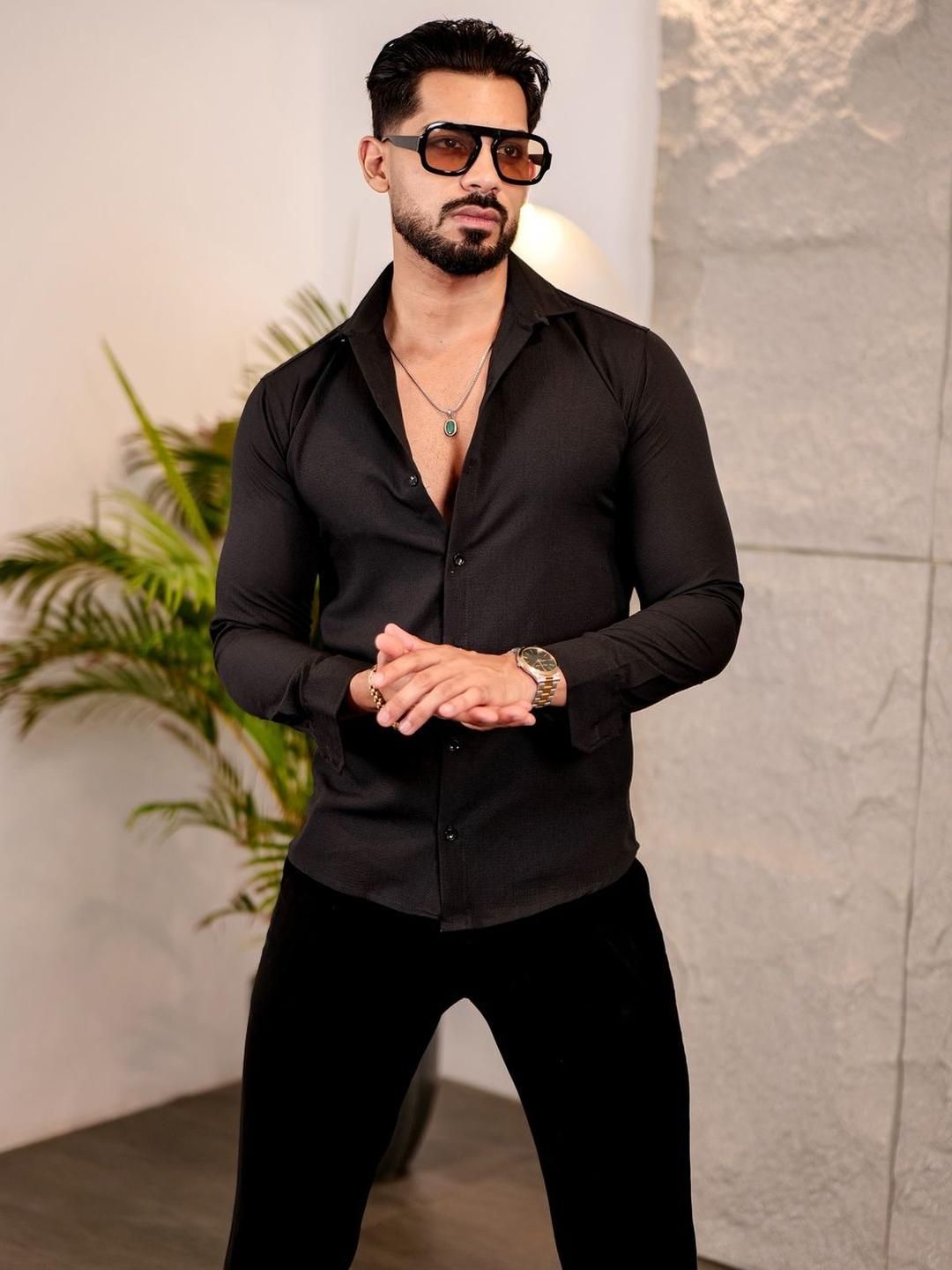 Buy IKON FASHION Men Original Slim Fit Textured Spread Collar