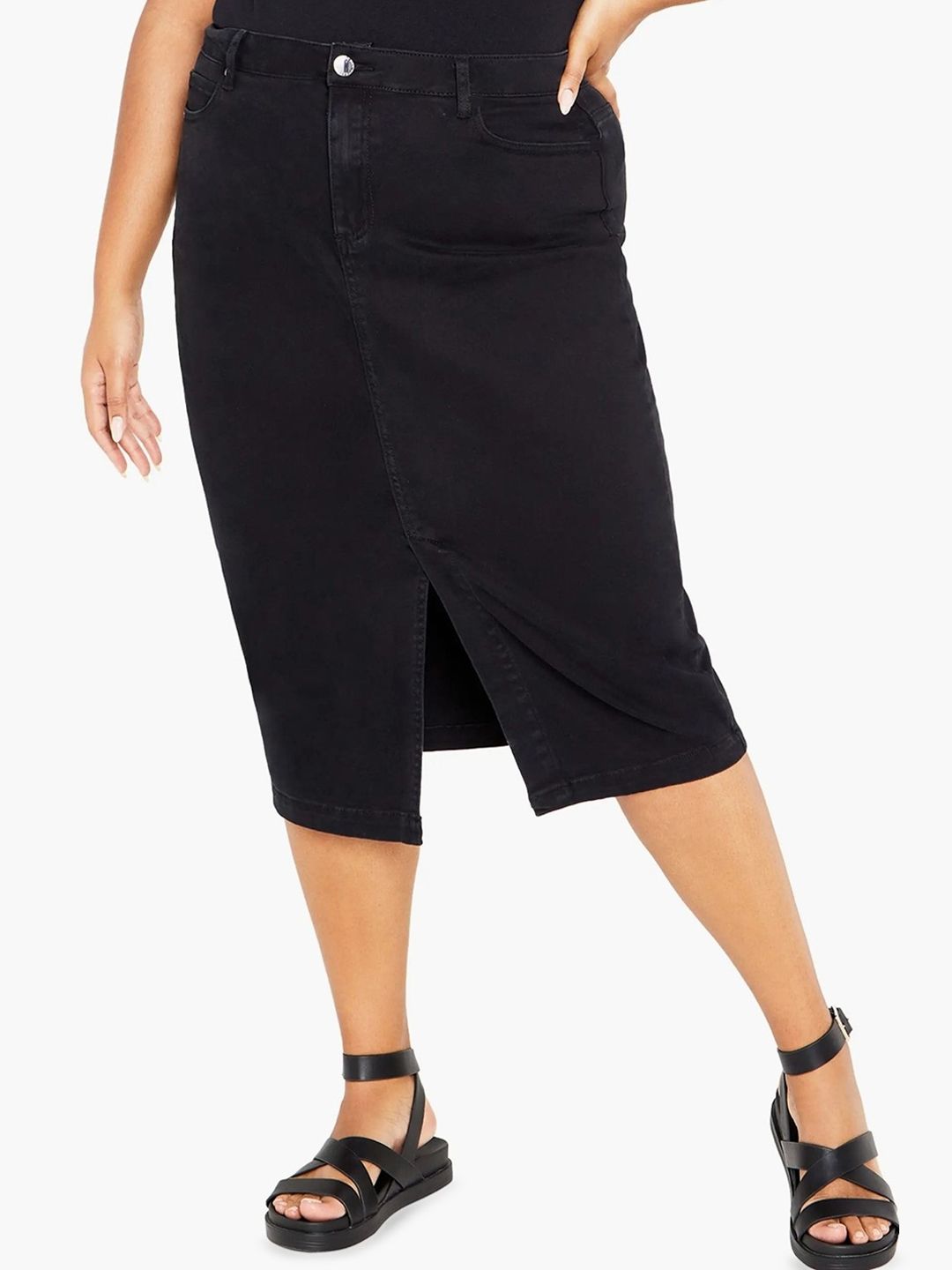 Tripursundari Fashion Denim Straight Midi Skirt