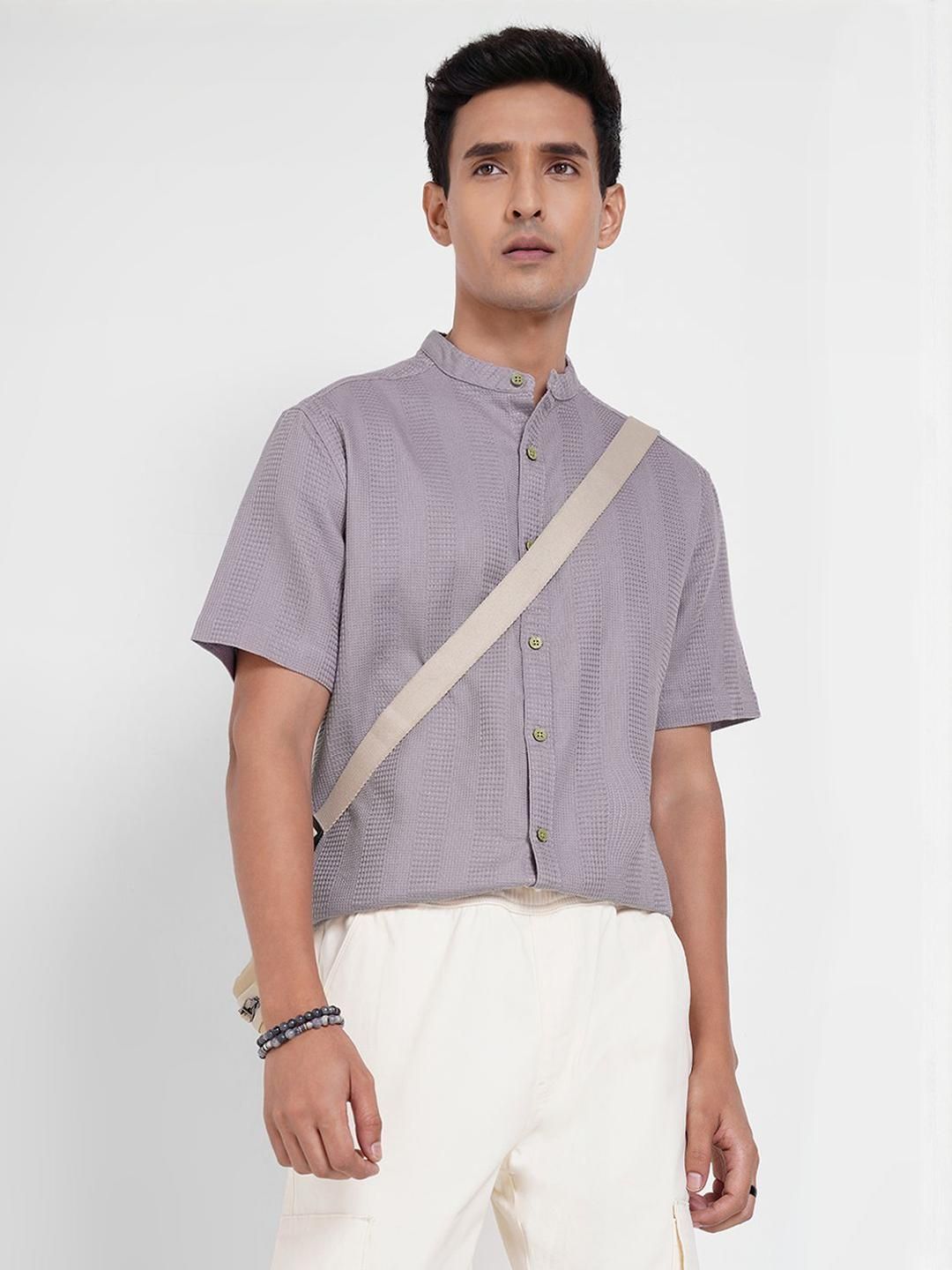7 Alt by Pantaloons Mandarin Collar Relaxed Fit Casual Pure Cotton Shirt