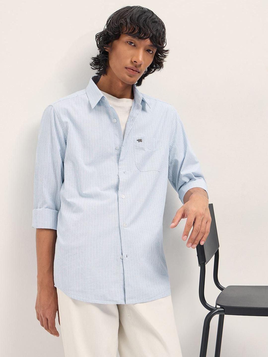 THE BEAR HOUSE Slim Fit Checked Pure Cotton Casual Shirt