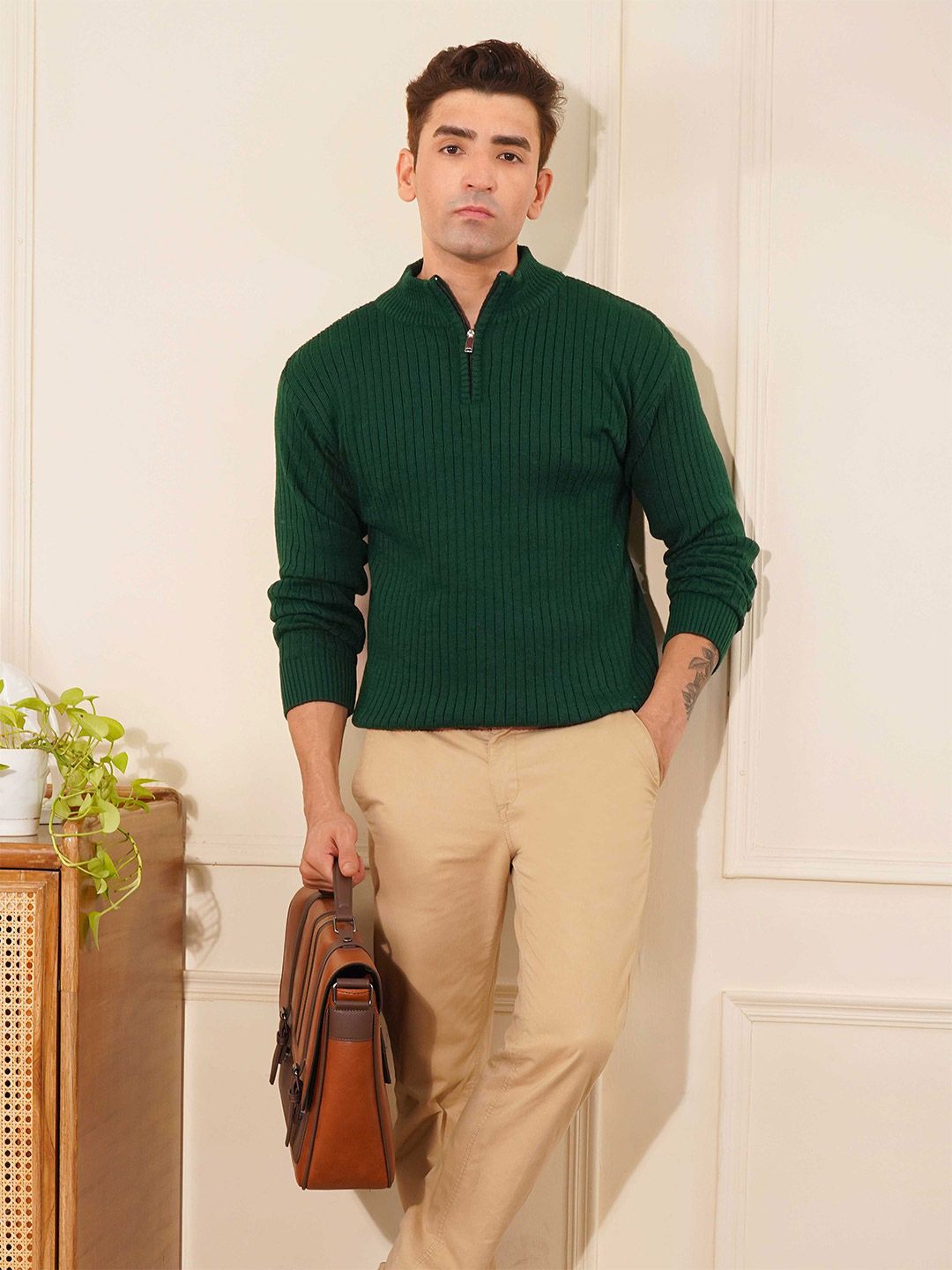 KVETOO Ribbed High Neck Zipper Pullover