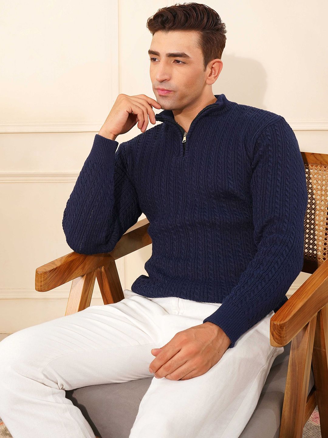 NKNIT mix color high neck zip knit Zip-Up High Neck Pullover M