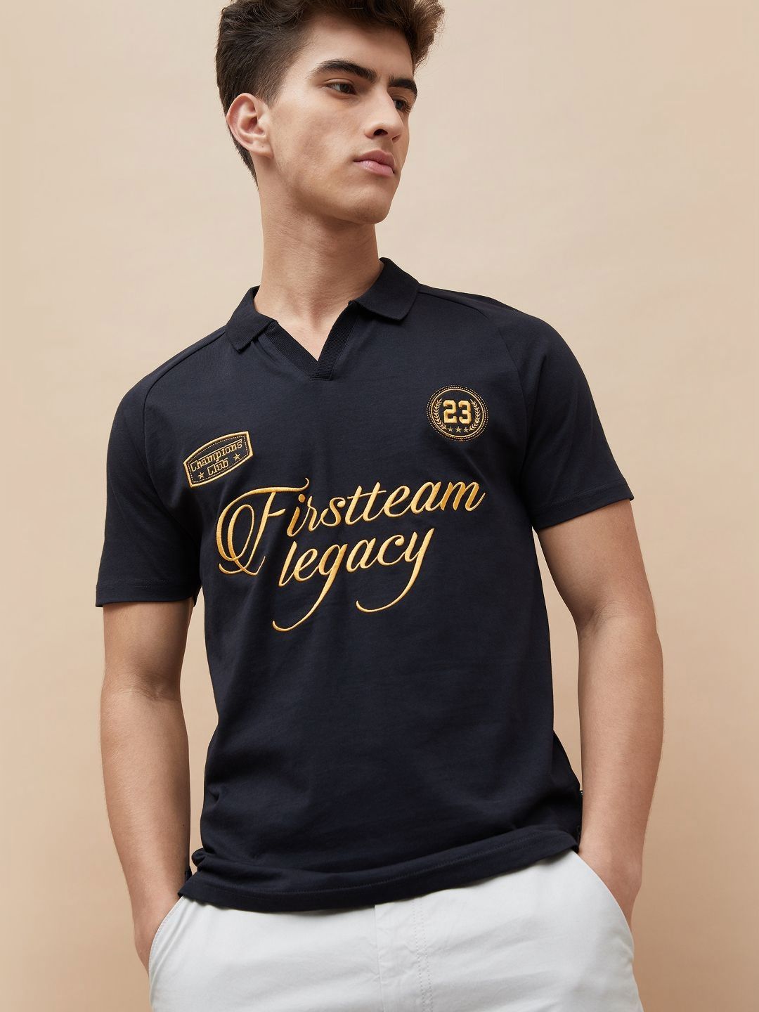 Fame Forever by Lifestyle Typography Printed Polo Collar Cotton T-shirt