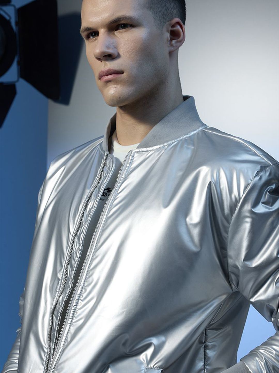 Buy Snitch Stars Within Relaxed Fit Metallic Bomber Jacket