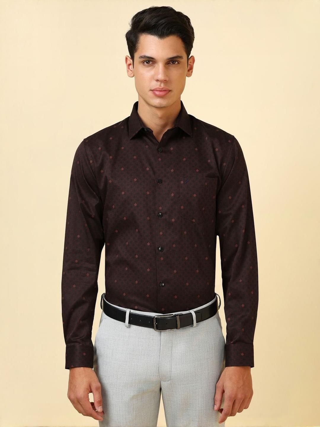 Allen Solly Men Micro Ditsy Printed Spread Collar Pure Cotton Formal Shirt