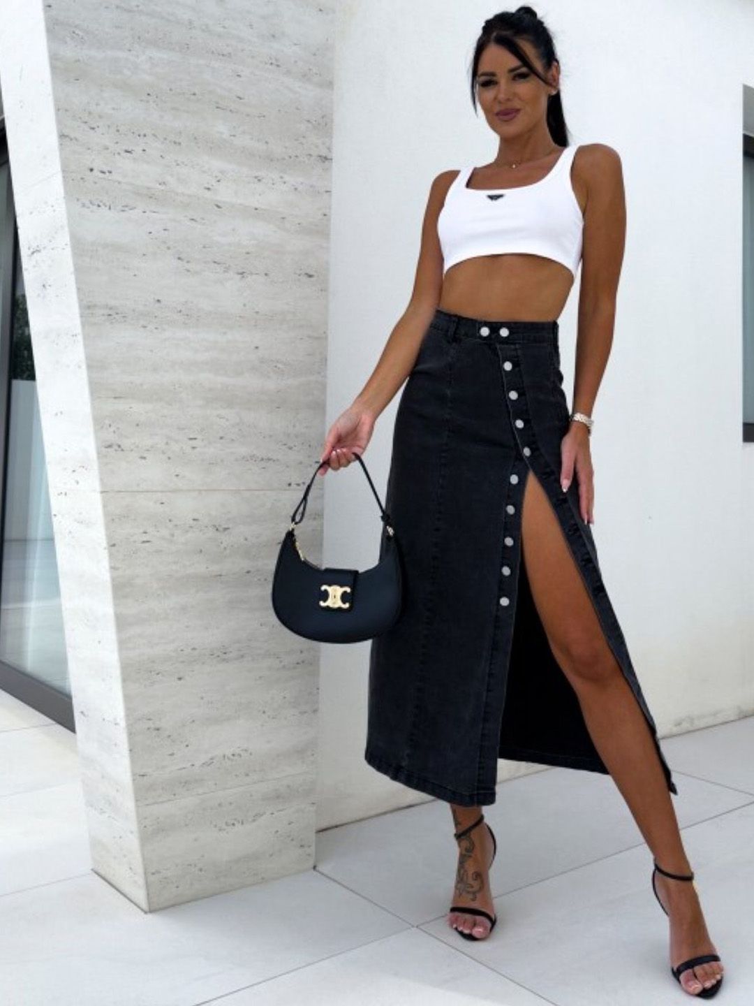 Tripursundari Fashion Denim Straight Midi Skirt