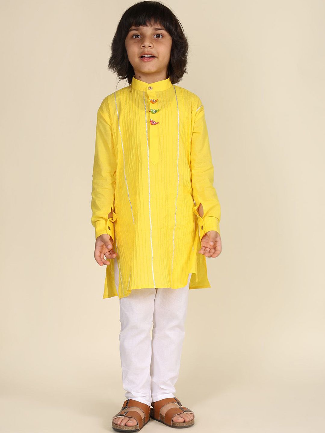 LIL PITAARA Boys Regular Pure Cotton Gotta Patti Kurta with Pyjamas