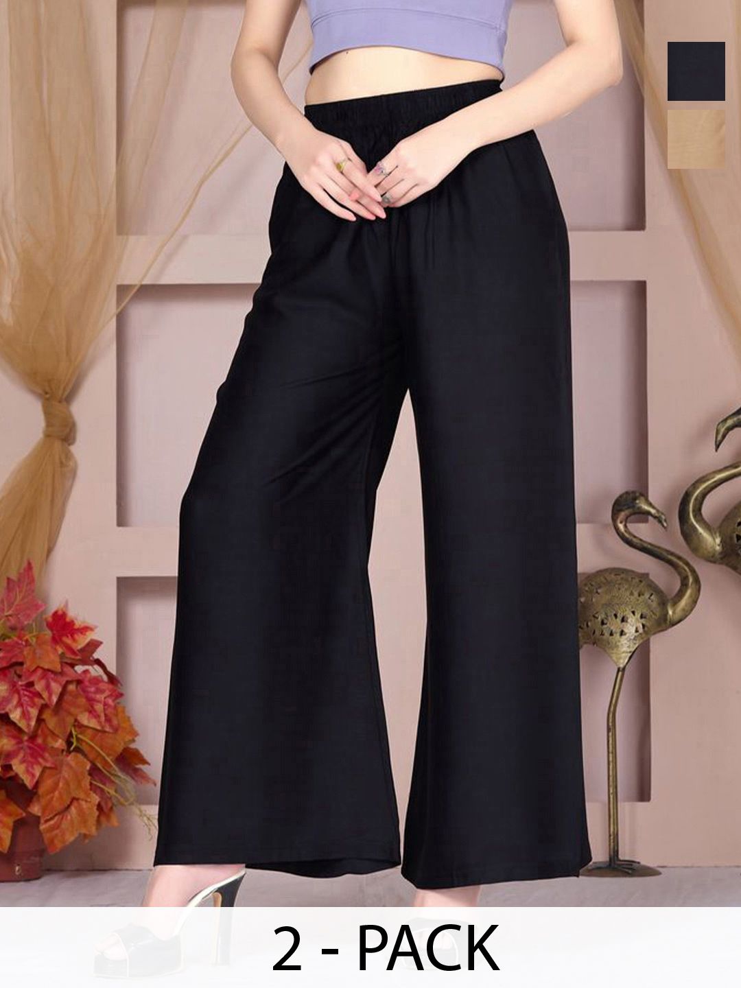Vivika Women Pack Of 2 Solid Flared Palazzos