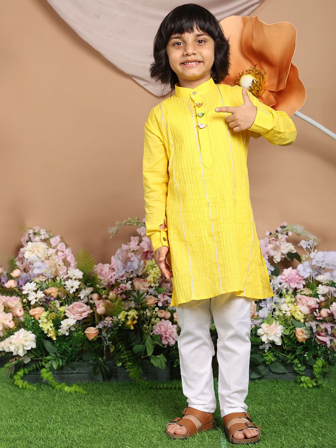 LIL PITAARA Boys Solid Pure Cotton Kurta with Pyjama