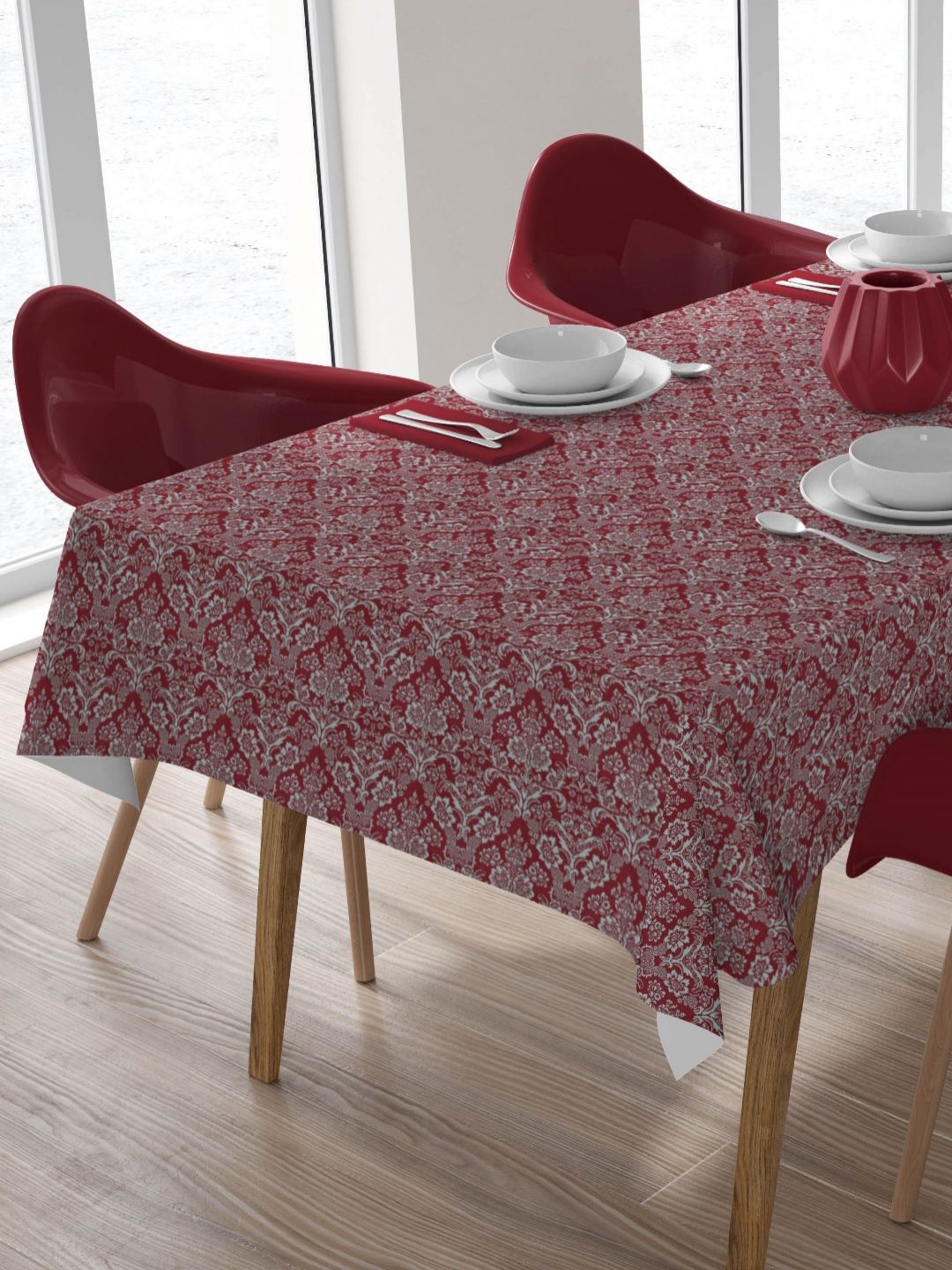 HOME COLORS.IN Red Ethnic Motifs Cotton 8-Seater Table Cover