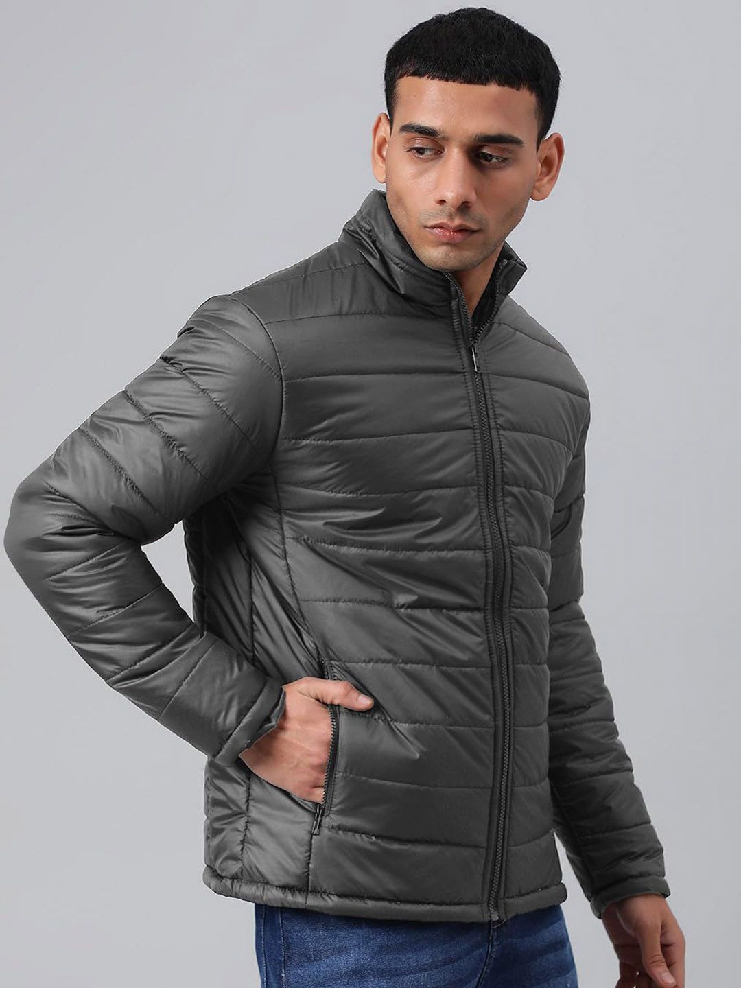 Stylecast X Kotty Men Mock Collar Solid Lightweight Puffer Jacket